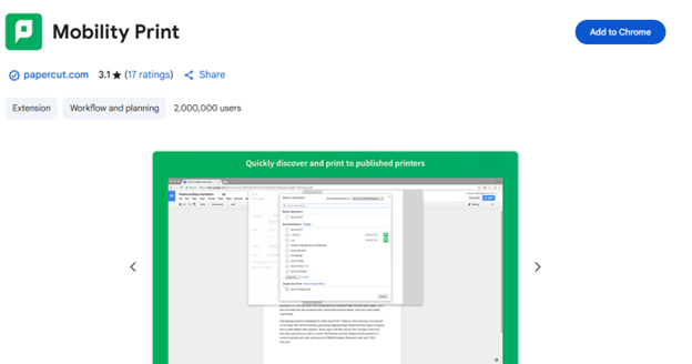 Mobility Print in Chrome Web Store