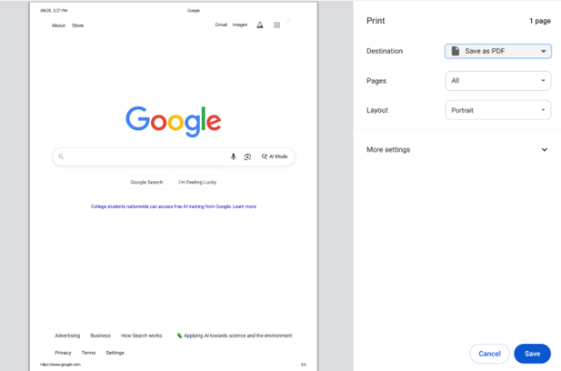 chromebook print menu