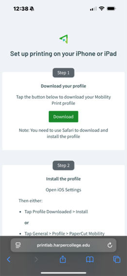 Harper College Print Lab website
