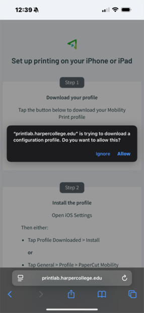 Harper College Print Lab website popup