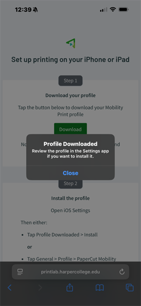 Harper College Print Lab website popup
