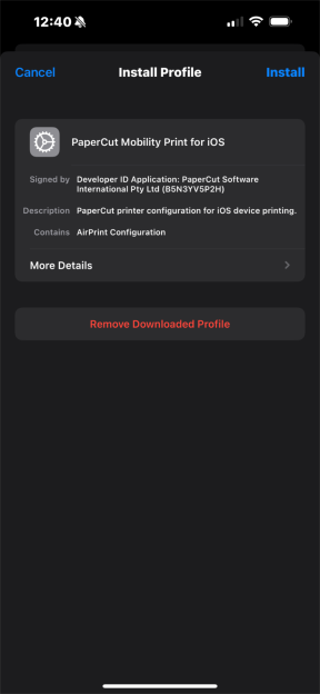 iOS Papercut install profile