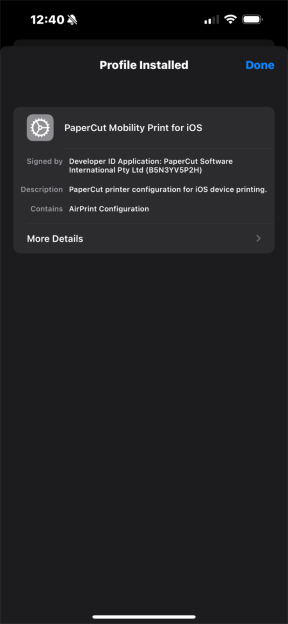 iOS installation confirmation