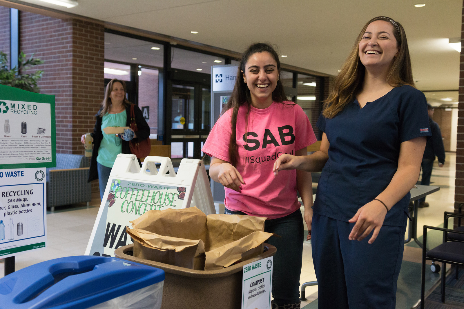 Students participate in a zero waste event on campus.